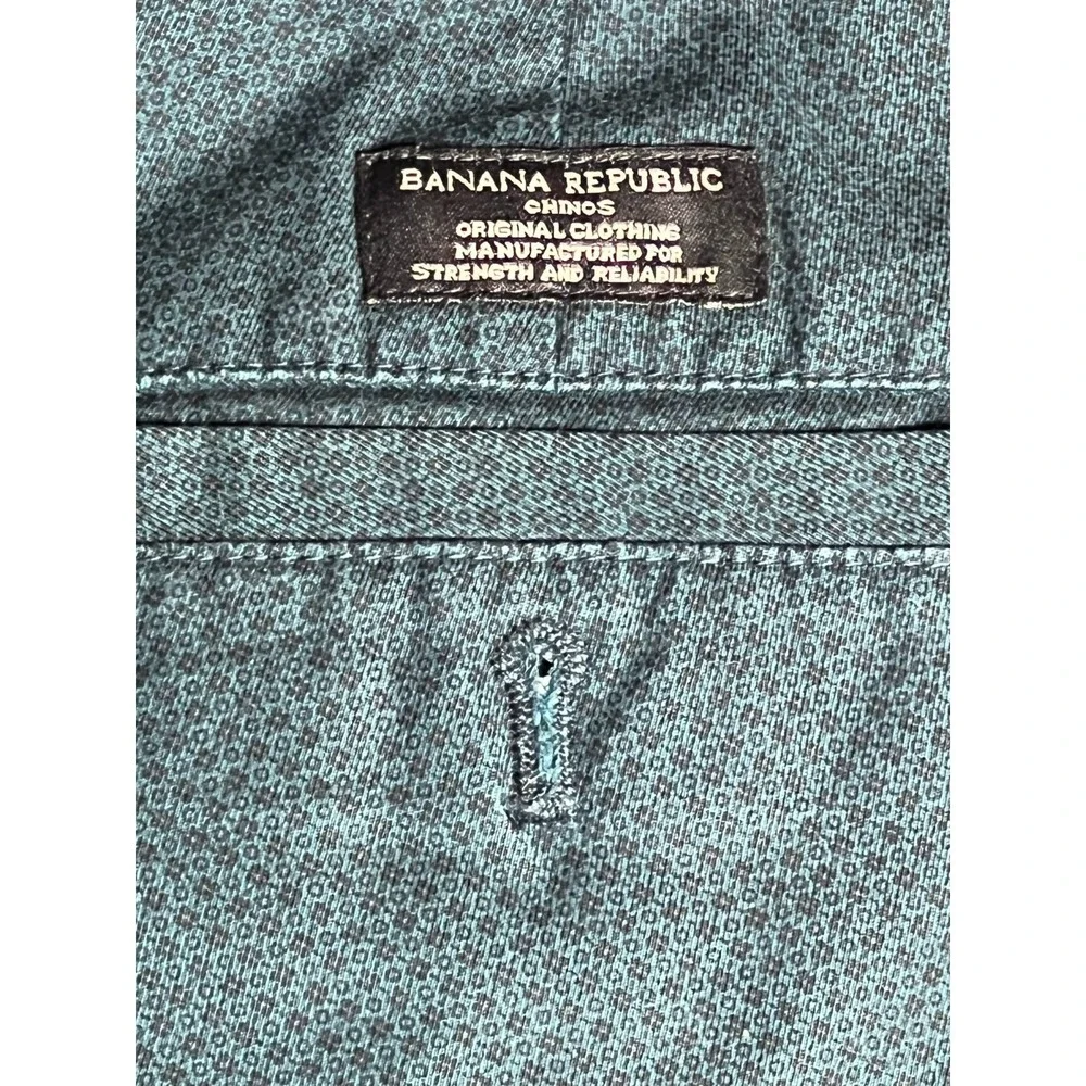 Banana Republic Mens 32x30 (34x28.5) Aiden Chino Pants Teal Blue Micro Print Dot